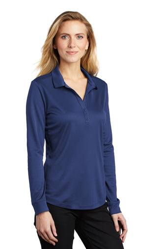 Port Authority Ladies Silk Touch Performance Long Sleeve Polo (Royal)