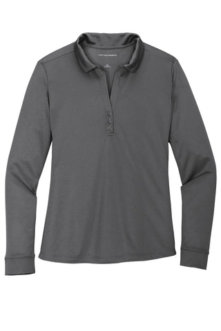 Port Authority Ladies Silk Touch Performance Long Sleeve Polo (Steel Grey)