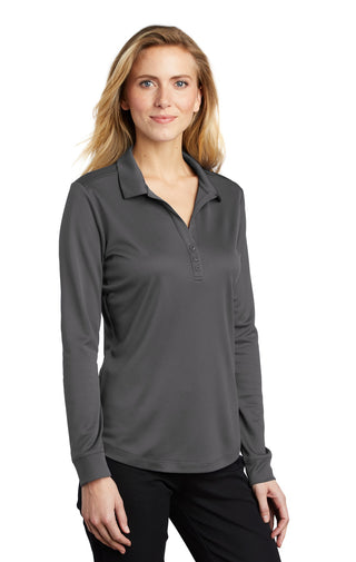 Port Authority Ladies Silk Touch Performance Long Sleeve Polo (Steel Grey)