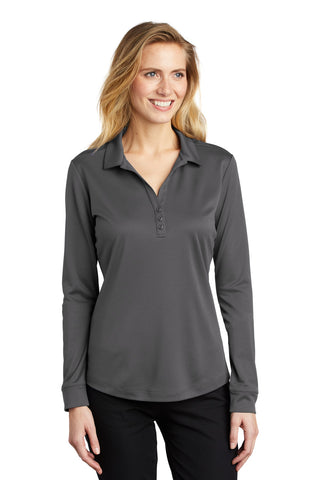 Port Authority Ladies Silk Touch Performance Long Sleeve Polo (Steel Grey)