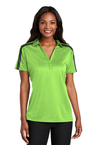 Port Authority Ladies Silk Touch Performance Colorblock Stripe Polo (Lime/ Steel Grey)