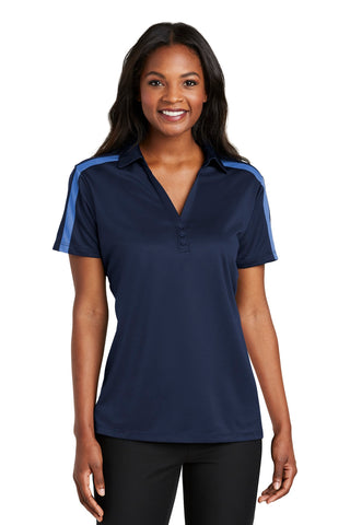 Port Authority Ladies Silk Touch Performance Colorblock Stripe Polo (Navy/ Carolina Blue)