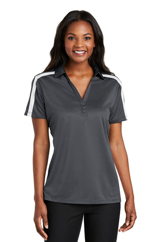 Port Authority Ladies Silk Touch Performance Colorblock Stripe Polo (Steel Grey/ White)