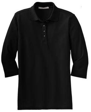 Port Authority Ladies Silk Touch 3/4-Sleeve Polo (Black)