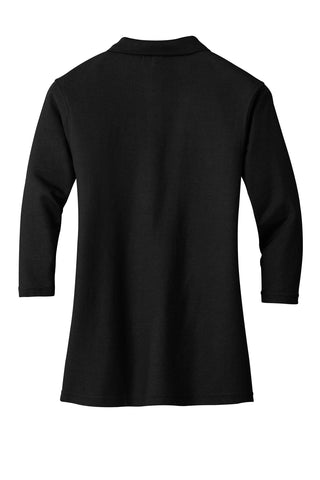 Port Authority Ladies Silk Touch 3/4-Sleeve Polo (Black)