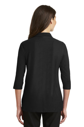 Port Authority Ladies Silk Touch 3/4-Sleeve Polo (Black)