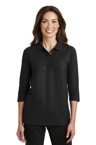 Port Authority Ladies Silk Touch 3/4-Sleeve Polo (Black)