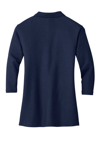 Port Authority Ladies Silk Touch 3/4-Sleeve Polo (Navy)