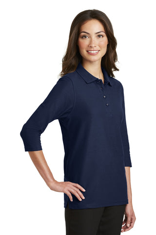 Port Authority Ladies Silk Touch 3/4-Sleeve Polo (Navy)