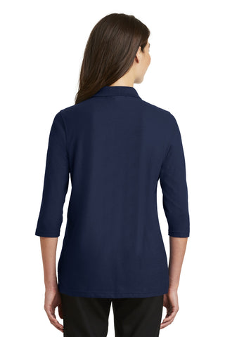 Port Authority Ladies Silk Touch 3/4-Sleeve Polo (Navy)