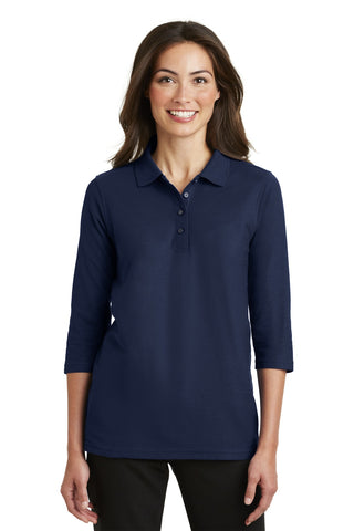 Port Authority Ladies Silk Touch 3/4-Sleeve Polo (Navy)