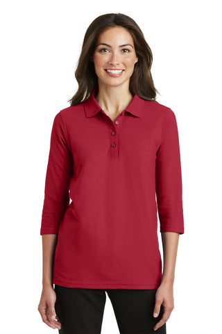 Port Authority Ladies Silk Touch 3/4-Sleeve Polo (Red)