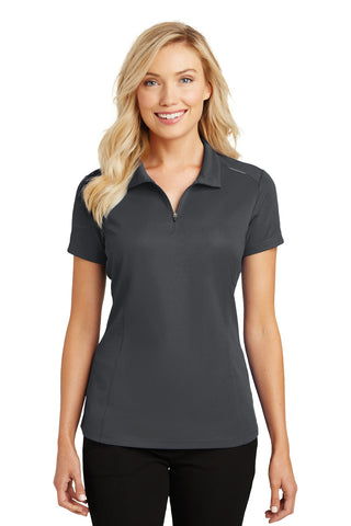 Port Authority Ladies Pinpoint Mesh Zip Polo (Battleship Grey)