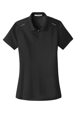 Port Authority Ladies Pinpoint Mesh Zip Polo (Black)