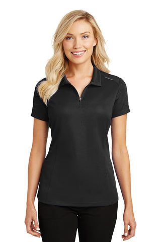 Port Authority Ladies Pinpoint Mesh Zip Polo (Black)