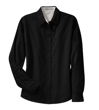 Port Authority Ladies Long Sleeve Easy Care Shirt (Black/ Light Stone)