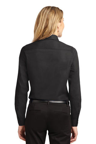 Port Authority Ladies Long Sleeve Easy Care Shirt (Black/ Light Stone)