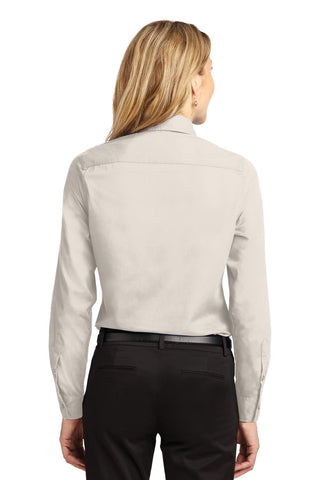 Port Authority Ladies Long Sleeve Easy Care Shirt (Light Stone/ Classic Navy)