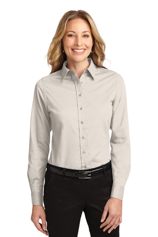 Port Authority Ladies Long Sleeve Easy Care Shirt (Light Stone/ Classic Navy)