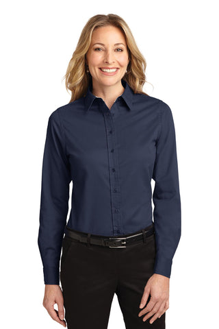 Port Authority Ladies Long Sleeve Easy Care Shirt (Navy/ Light Stone)