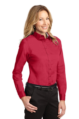 Port Authority Ladies Long Sleeve Easy Care Shirt (Red/ Light Stone)