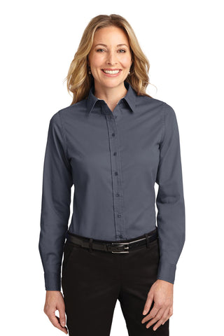 Port Authority Ladies Long Sleeve Easy Care Shirt (Steel Grey/ Light Stone)