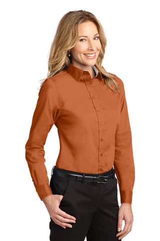 Port Authority Ladies Long Sleeve Easy Care Shirt (Texas Orange/ Light Stone)