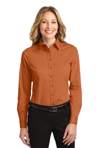 Port Authority Ladies Long Sleeve Easy Care Shirt (Texas Orange/ Light Stone)