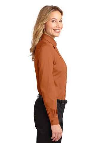 Port Authority Ladies Long Sleeve Easy Care Shirt (Texas Orange/ Light Stone)