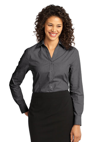 Port Authority Ladies Crosshatch Easy Care Shirt (Soft Black)