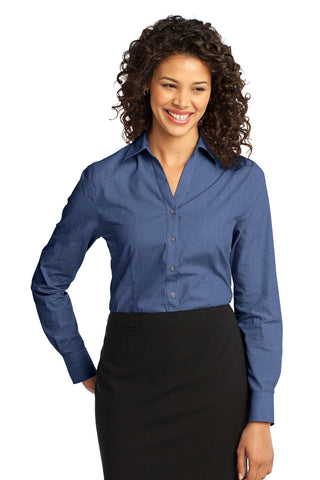 Port Authority Ladies Crosshatch Easy Care Shirt (Deep Blue)