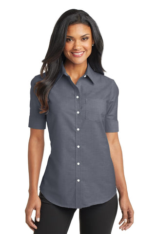 Port Authority Ladies Short Sleeve SuperPro Oxford Shirt (Black)