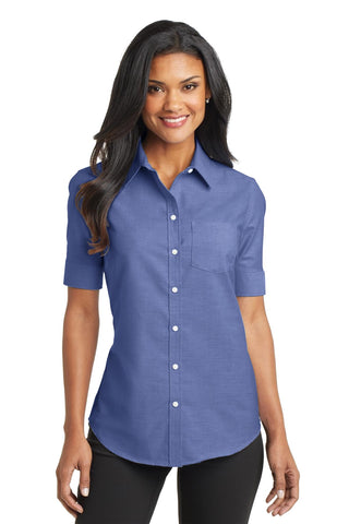 Port Authority Ladies Short Sleeve SuperPro Oxford Shirt (Navy)