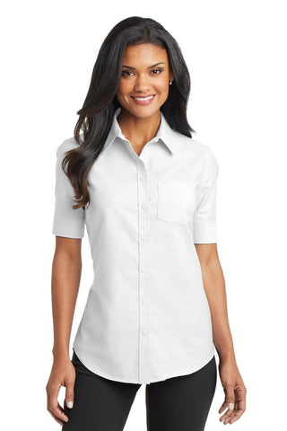 Port Authority Ladies Short Sleeve SuperPro Oxford Shirt (White)