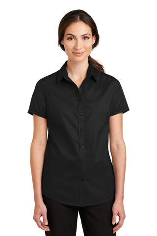 Port Authority Ladies Short Sleeve SuperPro Twill Shirt (Black)