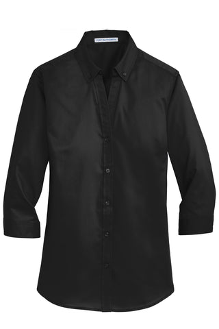 Port Authority Ladies 3/4-Sleeve SuperPro Twill Shirt (Black)