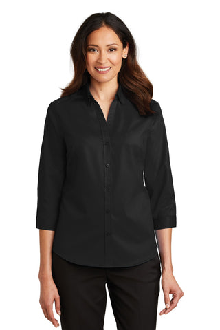 Port Authority Ladies 3/4-Sleeve SuperPro Twill Shirt (Black)