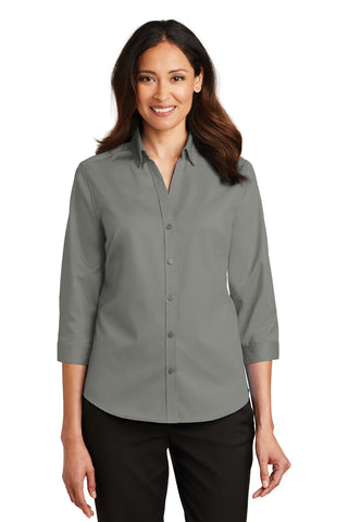 Port Authority Ladies 3/4-Sleeve SuperPro Twill Shirt (Monument Grey)