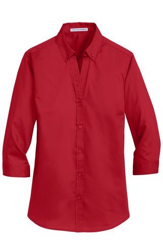 Port Authority Ladies 3/4-Sleeve SuperPro Twill Shirt (Rich Red)