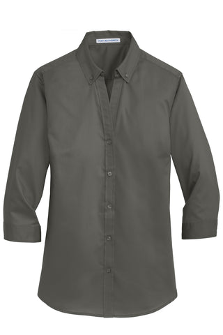 Port Authority Ladies 3/4-Sleeve SuperPro Twill Shirt (Sterling Grey)