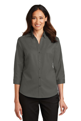 Port Authority Ladies 3/4-Sleeve SuperPro Twill Shirt (Sterling Grey)