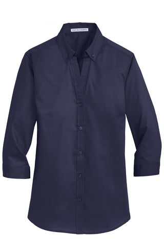 Port Authority Ladies 3/4-Sleeve SuperPro Twill Shirt (True Navy)