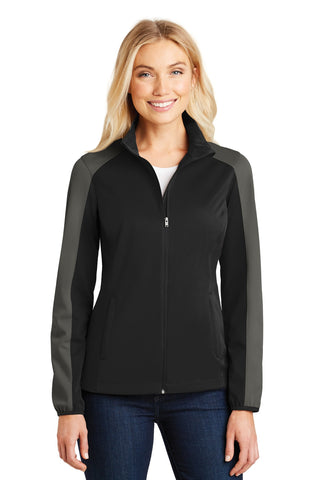 Port Authority Ladies Active Colorblock Soft Shell Jacket (Deep Black/ Grey Steel)