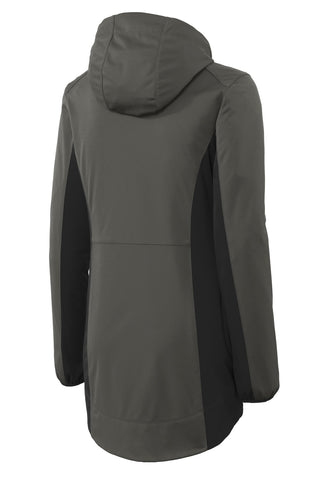 Port Authority Ladies Active Hooded Soft Shell Jacket (Grey Steel/ Deep Black)