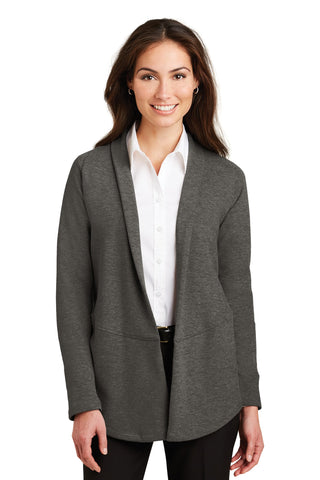 Port Authority Ladies Interlock Cardigan (Charcoal Heather/ Medium Heather Grey)