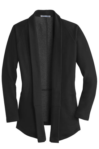 Port Authority Ladies Interlock Cardigan (Deep Black/ Charcoal Heather)