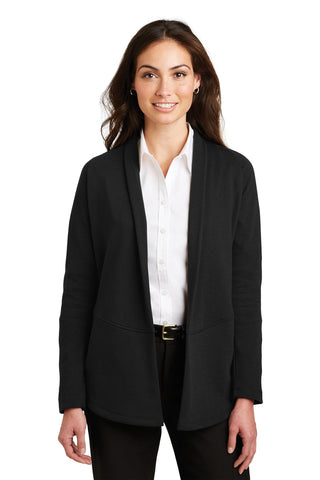 Port Authority Ladies Interlock Cardigan (Deep Black/ Charcoal Heather)