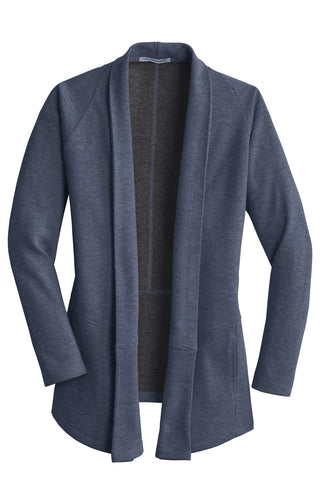 Port Authority Ladies Interlock Cardigan (Estate Blue Heather/ Charcoal Heather)