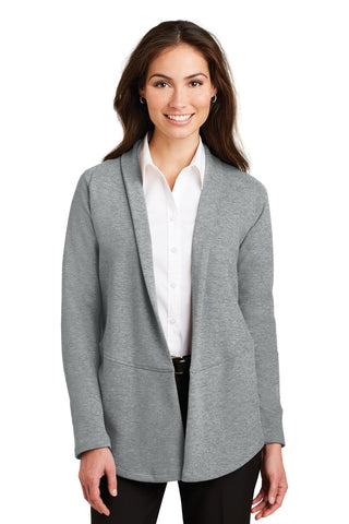 Port Authority Ladies Interlock Cardigan (Medium Heather Grey/ Charcoal Heather)