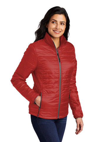 Port Authority Ladies Packable Puffy Jacket (Fire Red/ Graphite)